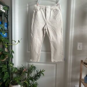 LOFT Off-White Straight Crop Jeans
